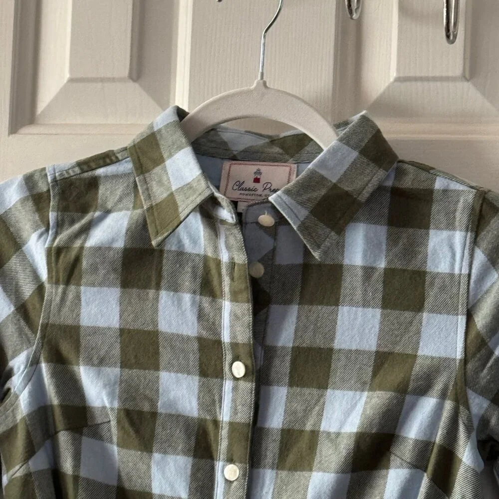New Classic Prep Girls Marlowe Shirtdress Moonrise Gingham Flannel Size 12